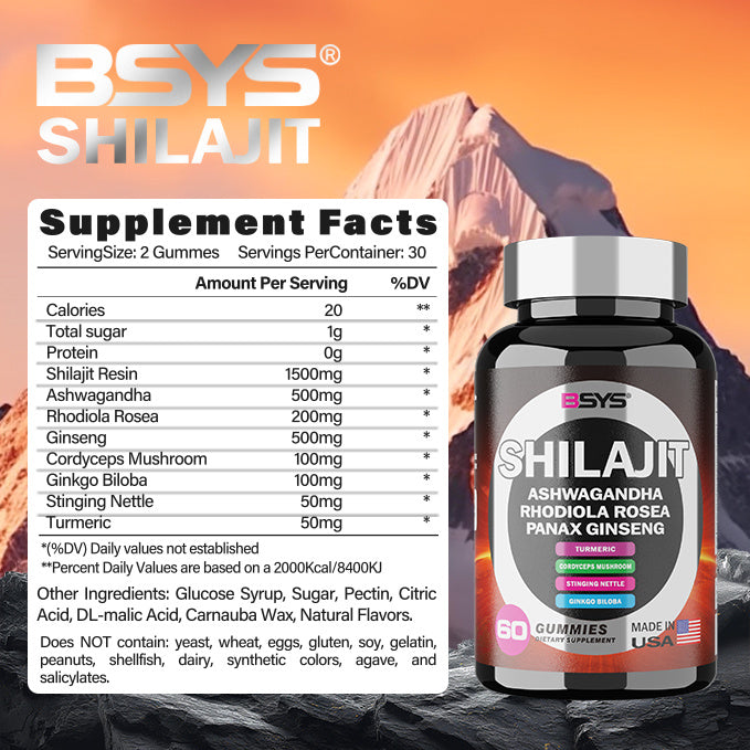 BSYS 8-in-1 Shilajit Gummies – 60 Count Energy, Vitality & Wellness Supplement