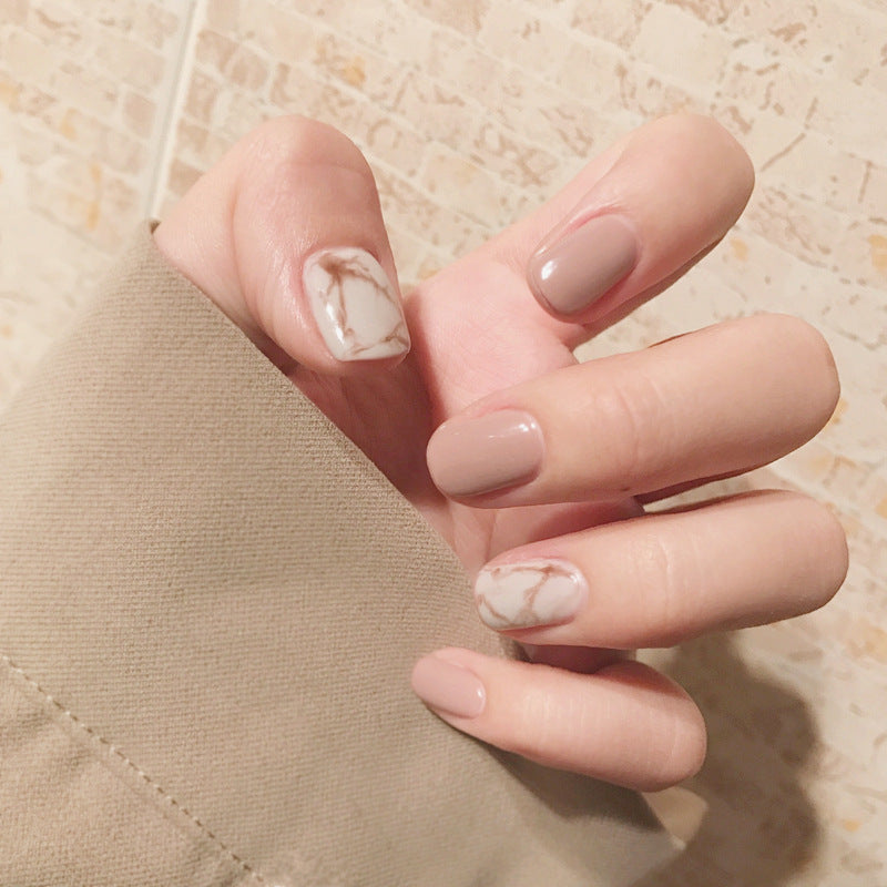 Light Khaki Smudge False Nails – Matte Press-On Acrylic Tips for DIY & Salon Manicure