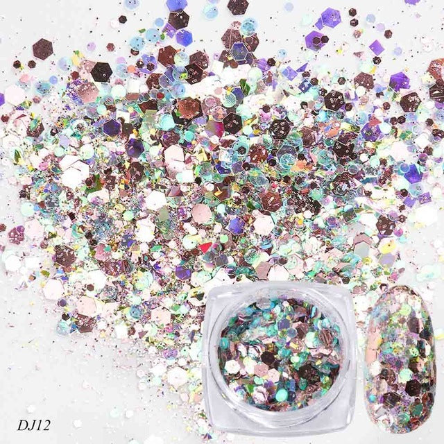 12 Color Light-Changing Nail Art Glitter – Onion Pink Symphony Sequins for DIY & Salon Designs