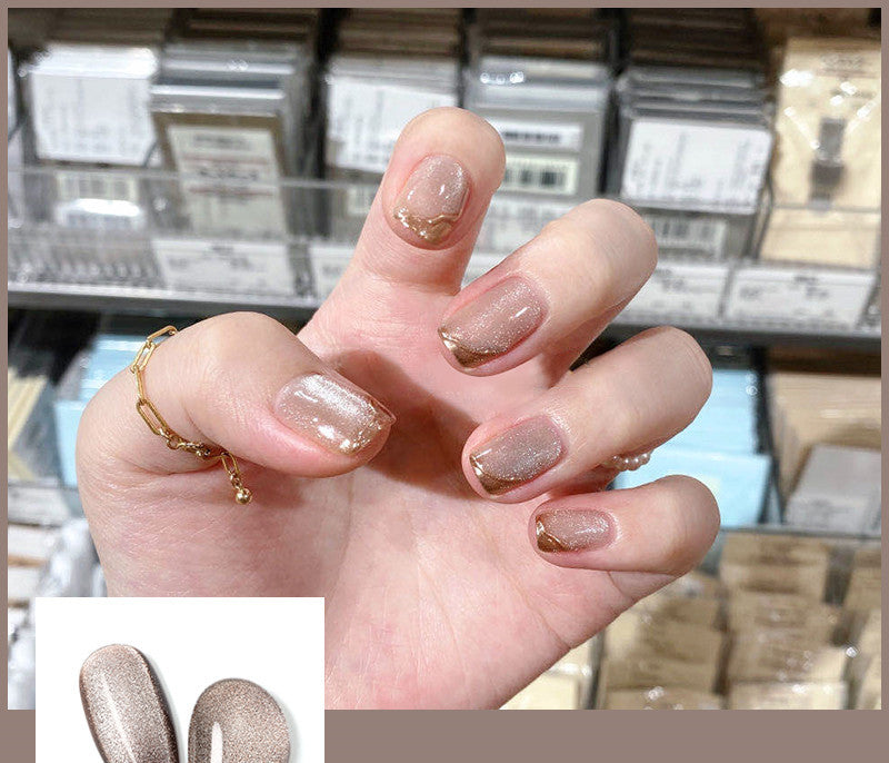 Milk Tea Crystal Cat Eye Nail Polish – Magnetic Gel Polish with Shimmer Stone Effect