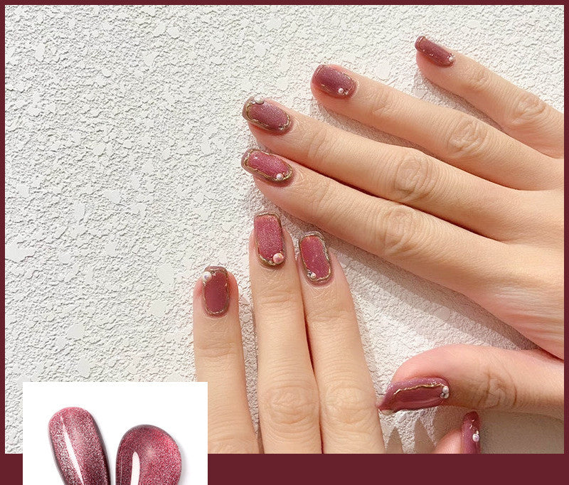 Milk Tea Crystal Cat Eye Nail Polish – Magnetic Gel Polish with Shimmer Stone Effect