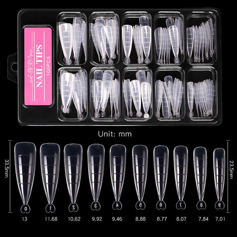 100 Pcs Ultra-Thin Nail Art Sheets – Non-Marking Water Drop, Ballet, Coffin & Trapezoid Shaped Tips with Scale