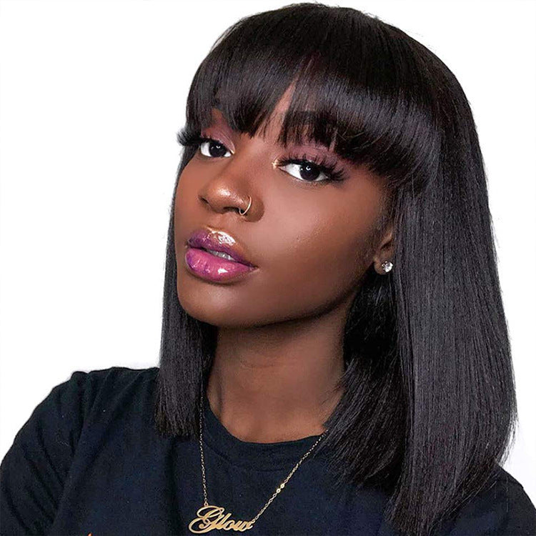 UNice Full Machine Human Hair Wig – Natural Black Glueless Wig for Black Women