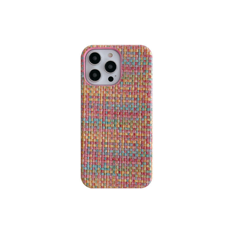 Woven Pattern iPhone Case – Autumn & Winter Solid Color Drop-Resistant Protective Cover