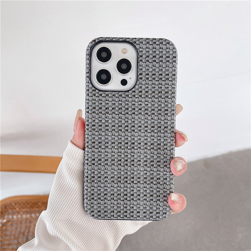 Woven Pattern iPhone Case – Autumn & Winter Solid Color Drop-Resistant Protective Cover