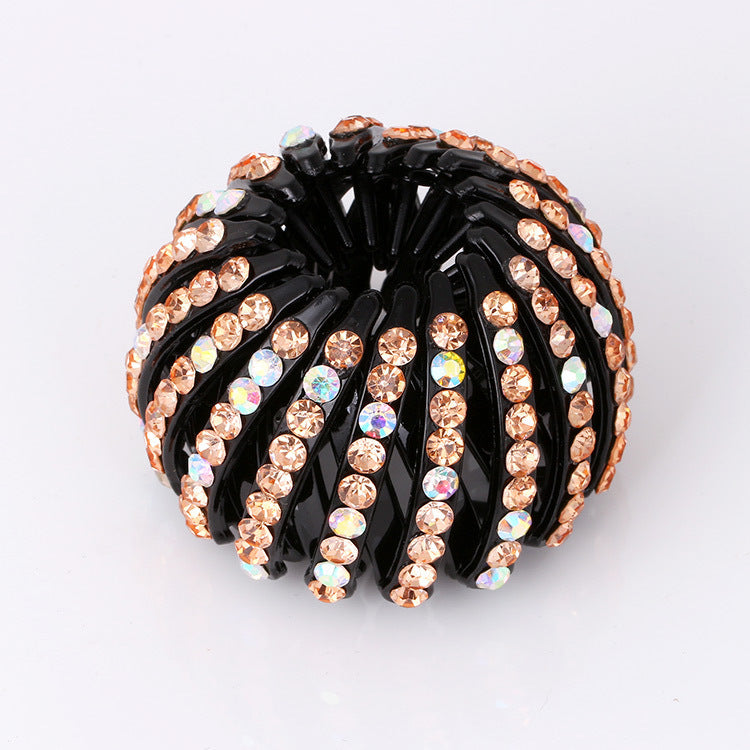 Bird’s Nest Rhinestone Hairpin – Colorful Ponytail Ball Clip & Elegant Hair Accessory