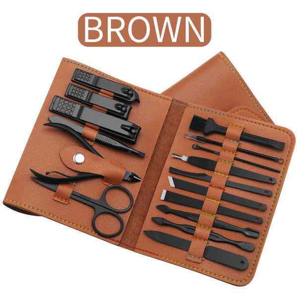 16pcs Professional Manicure & Pedicure Set – Nail Clippers, Trimmers, Ear Pick & Grooming Tools with Travel Case