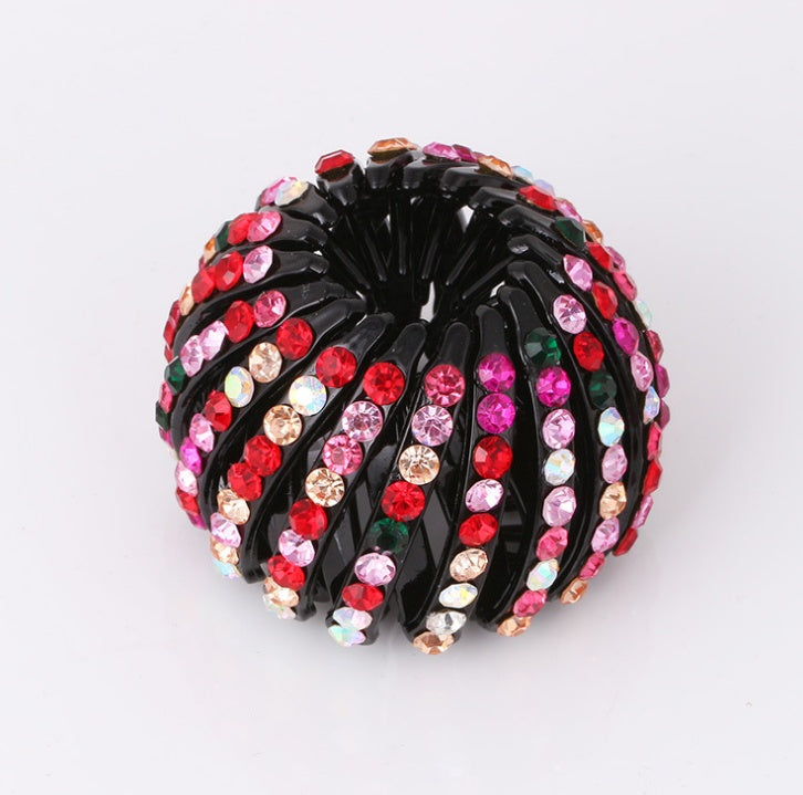 Bird’s Nest Rhinestone Hairpin – Colorful Ponytail Ball Clip & Elegant Hair Accessory