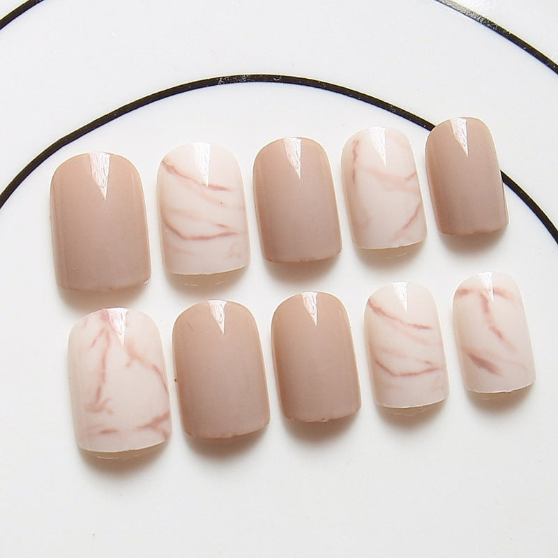 Light Khaki Smudge False Nails – Matte Press-On Acrylic Tips for DIY & Salon Manicure
