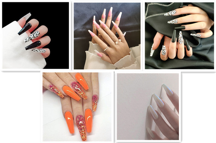 Long Ballet Fake Nails – Flat & Pointed Water Drop Design Press-On Tips for DIY & Salon Manicure