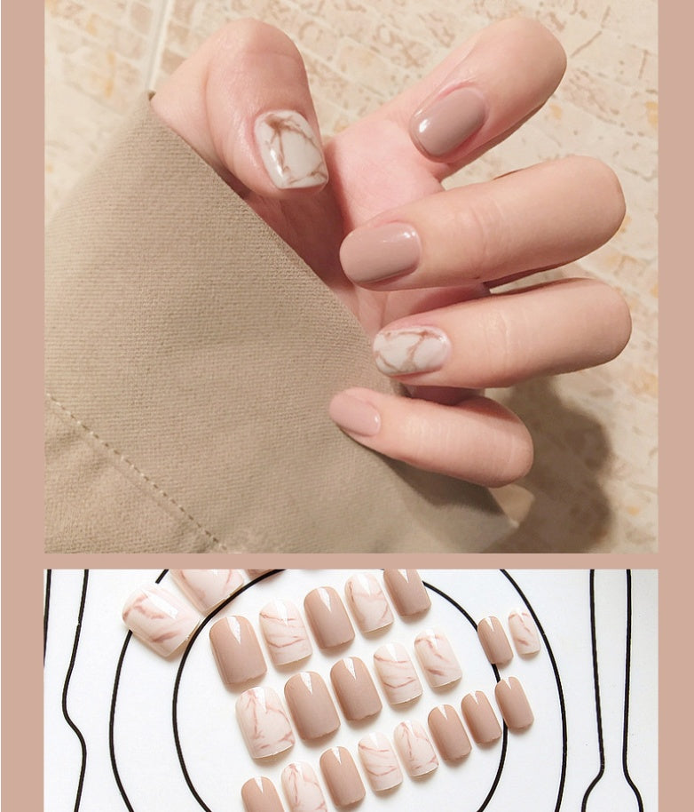 Light Khaki Smudge False Nails – Matte Press-On Acrylic Tips for DIY & Salon Manicure