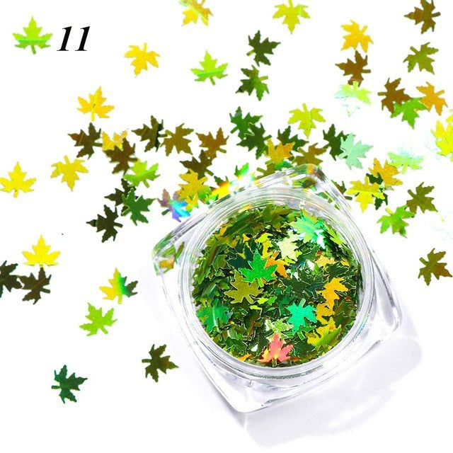 Gradient Maple Leaf Nail Sequins – Autumn Iridescent Glitter Flakes for DIY Acrylic & Gel Nails