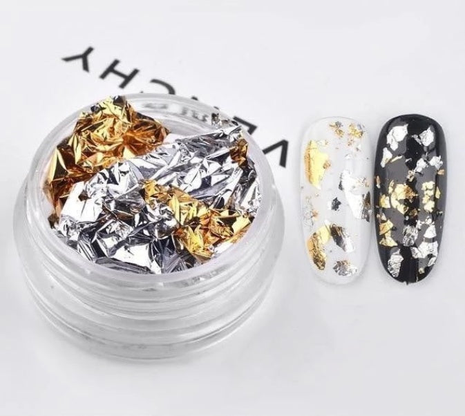Tin Foil Nail Art Fragments – Metallic Nail Jewelry Flakes for DIY Acrylic & Gel Designs
