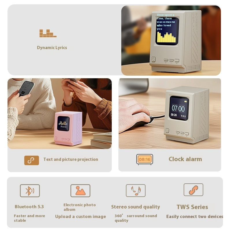 Retro Small Computer Lyrics Speaker Table Clock Wireless Bluetooth Speaker