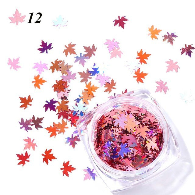 Gradient Maple Leaf Nail Sequins – Autumn Iridescent Glitter Flakes for DIY Acrylic & Gel Nails