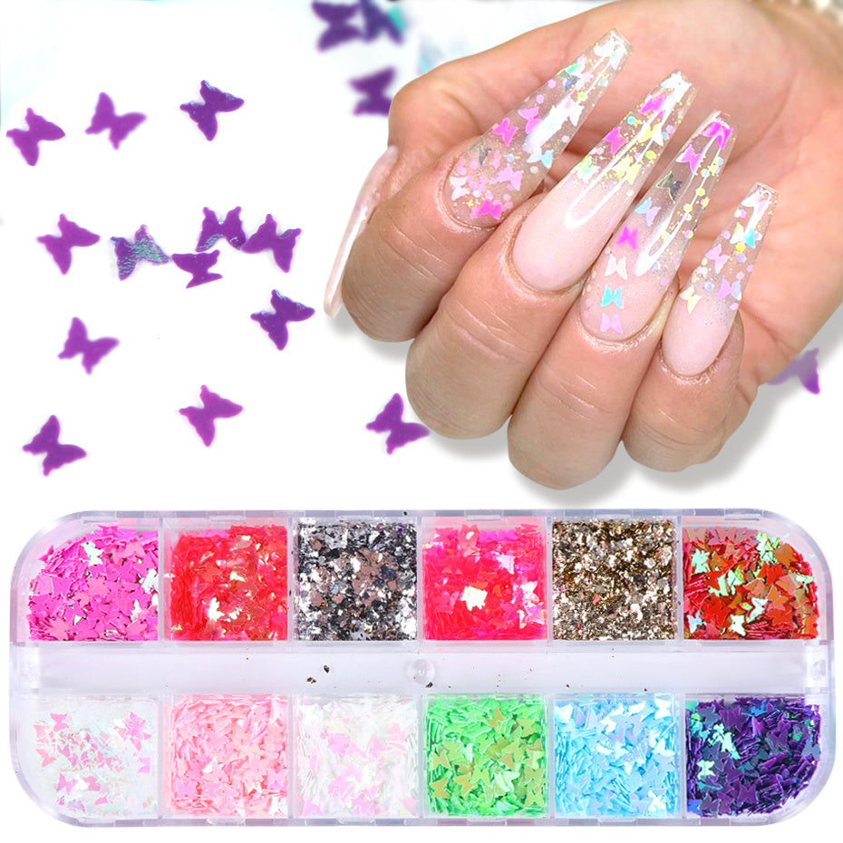 Symphony Butterfly Sequin Nail Decorations – Iridescent Glitter Flakes for DIY Acrylic & Gel Nails
