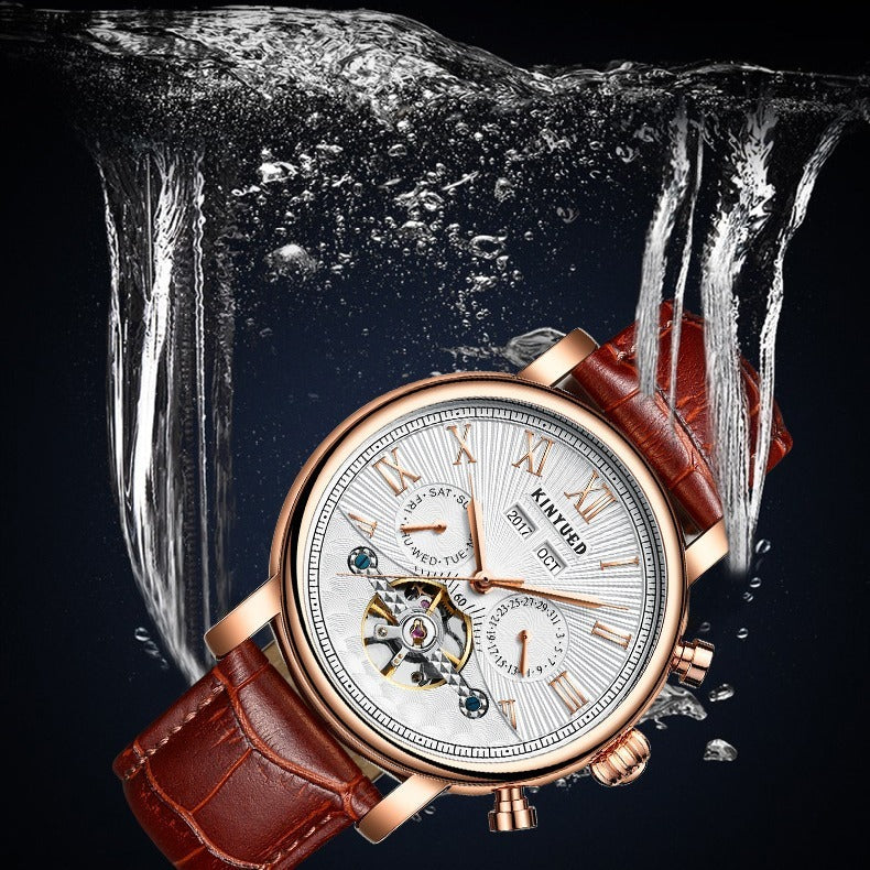 Automatic Mechanical Men’s Leather Hollow-Out Watch – HZ Mobile