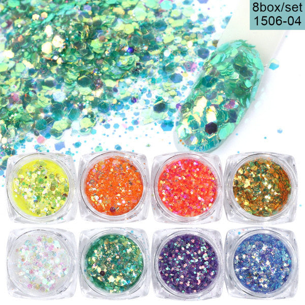 8 Box Mix Glitter Nail Art Powder Flakes Set – Sparkling Nail Dust for Acrylic, Gel & DIY Design