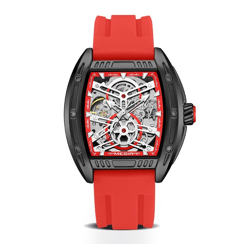 Men’s Wine Barrel Mechanical Watch with Silicone Strap – HZ Mobile