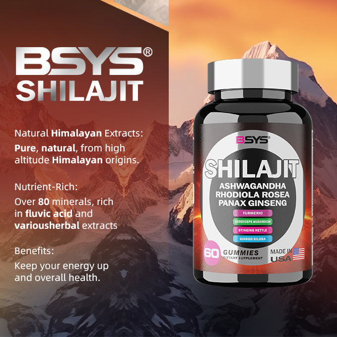 BSYS 8-in-1 Shilajit Gummies – 60 Count Energy, Vitality & Wellness Supplement