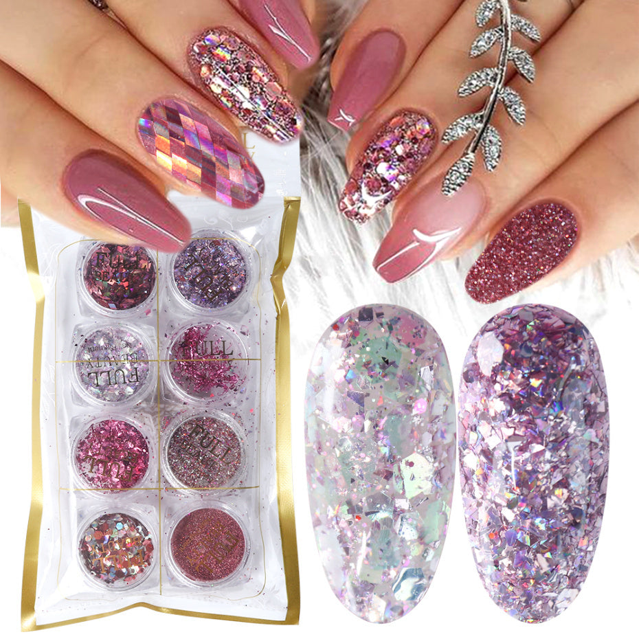 8 Box Mix Glitter Nail Art Powder Flakes Set – Sparkling Nail Dust for Acrylic, Gel & DIY Design