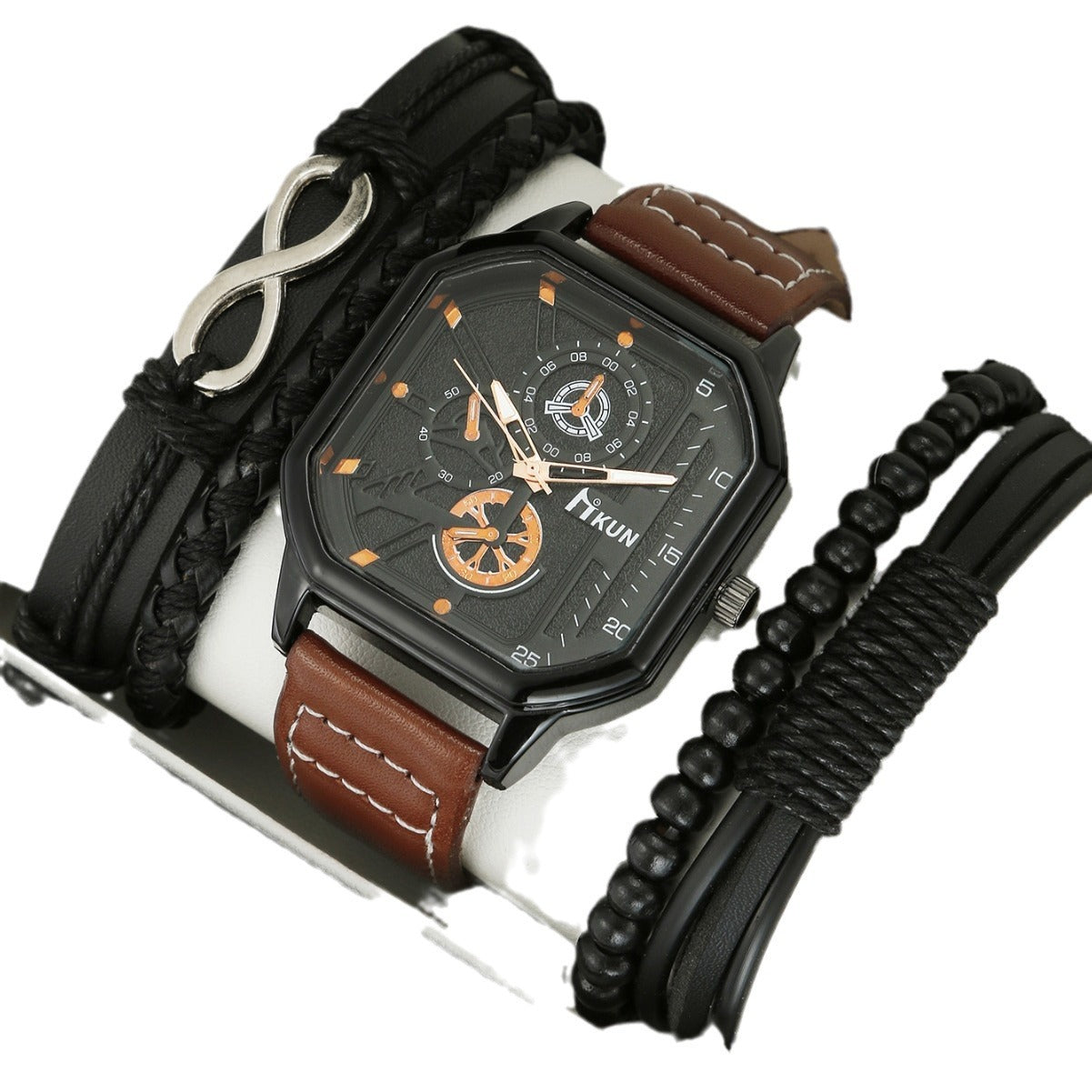 Double-Layer Square Shell Casual Men’s Watch Set – HZ Mobile
