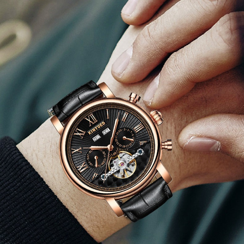Automatic Mechanical Men’s Leather Hollow-Out Watch – HZ Mobile