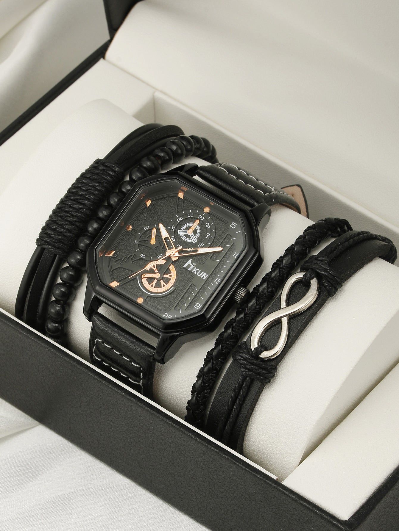 Double-Layer Square Shell Casual Men’s Watch Set – HZ Mobile