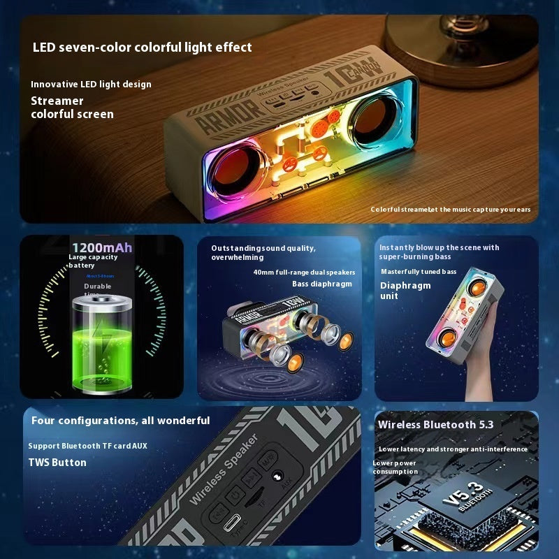 Haut-parleur Bluetooth sans fil mécanique transparent à double haut-parleur