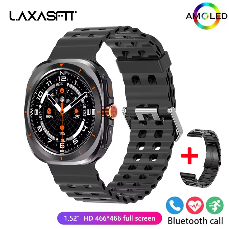 Montre connectée LAXASFIT avec écran AMOLED de 1,52 pouce – Bluetooth, conversation, fitness et suivi sportif