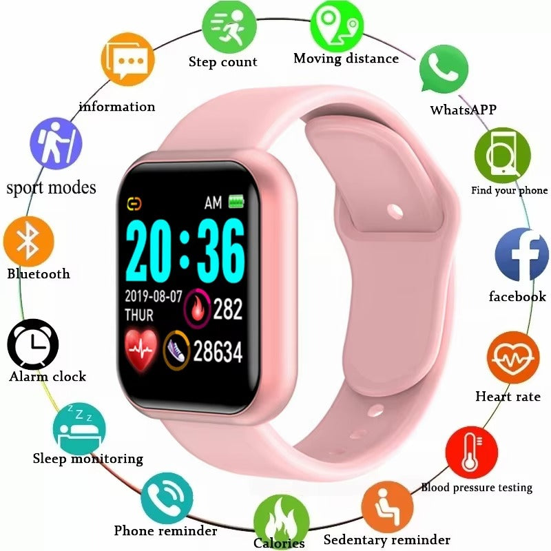 Montre connectée Y68 D20 – Tracker d'activité Bluetooth multifonction pour hommes et femmes