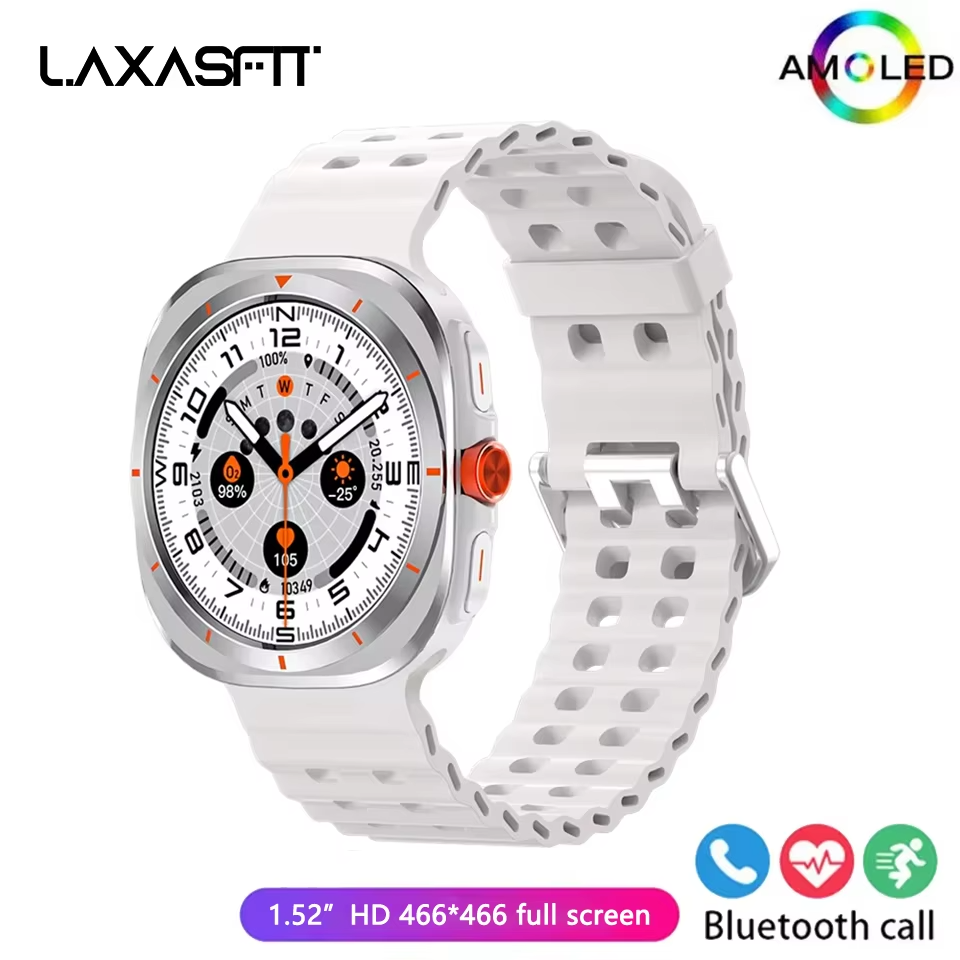Montre connectée LAXASFIT avec écran AMOLED de 1,52 pouce – Bluetooth, conversation, fitness et suivi sportif