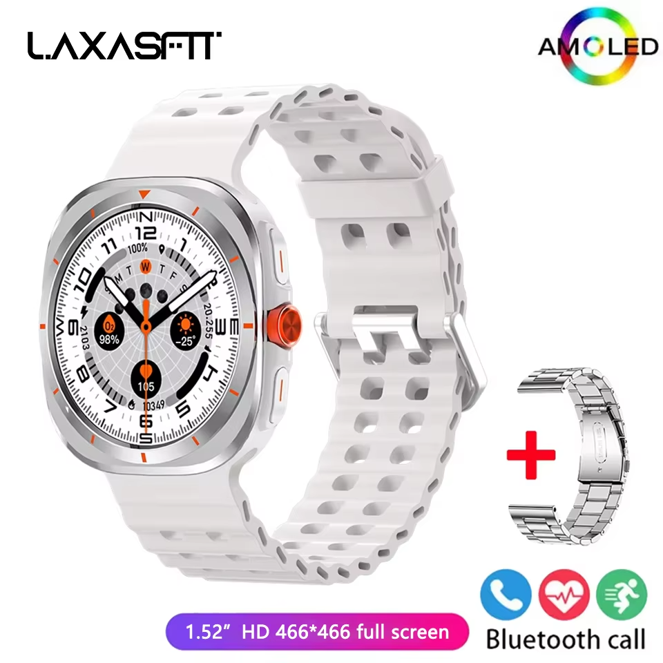 Montre connectée LAXASFIT avec écran AMOLED de 1,52 pouce – Bluetooth, conversation, fitness et suivi sportif