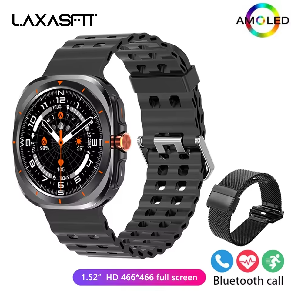 Montre connectée LAXASFIT avec écran AMOLED de 1,52 pouce – Bluetooth, conversation, fitness et suivi sportif
