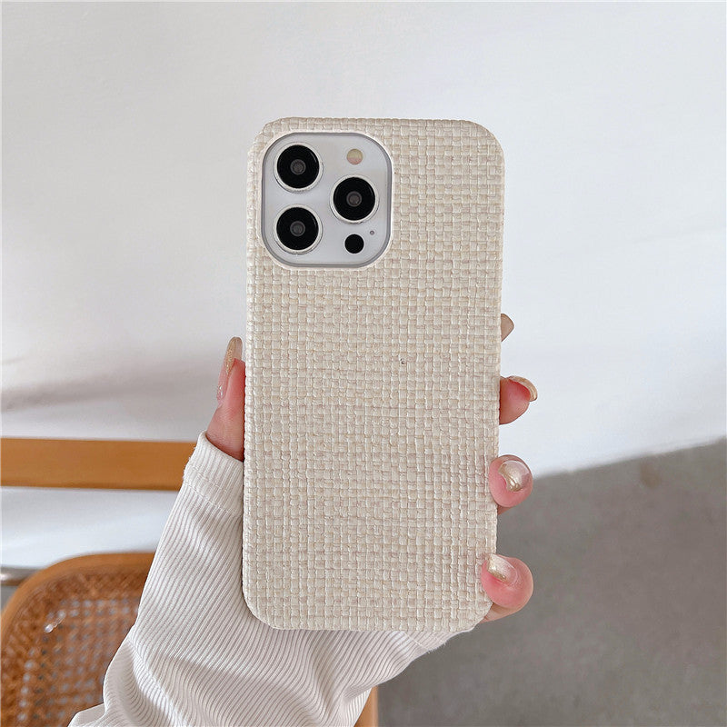 Woven Pattern iPhone Case – Autumn & Winter Solid Color Drop-Resistant Protective Cover