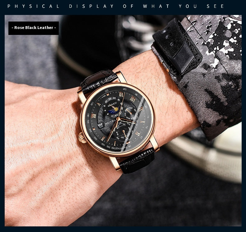 Men’s Thin Calendar Large Dial Mechanical Watch – HZ Mobile