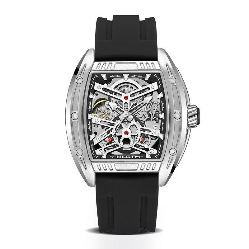 Men’s Wine Barrel Mechanical Watch with Silicone Strap – HZ Mobile