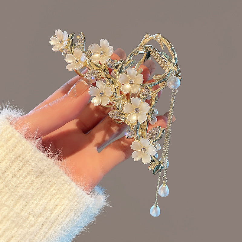 Large Metal Pearl Tassel Hair Clip – Orchid Bell Design Elegant Hair Accessory for Women