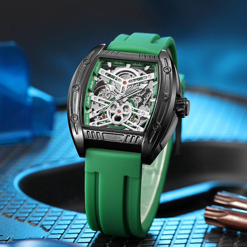 Men’s Wine Barrel Mechanical Watch with Silicone Strap – HZ Mobile