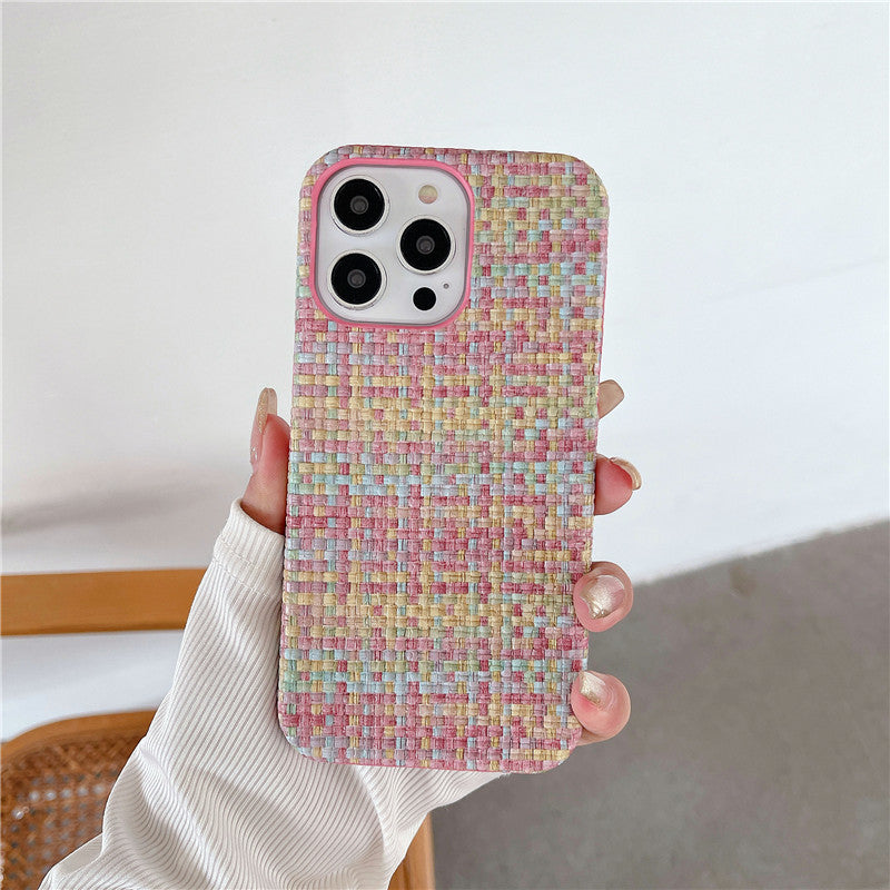 Woven Pattern iPhone Case – Autumn & Winter Solid Color Drop-Resistant Protective Cover