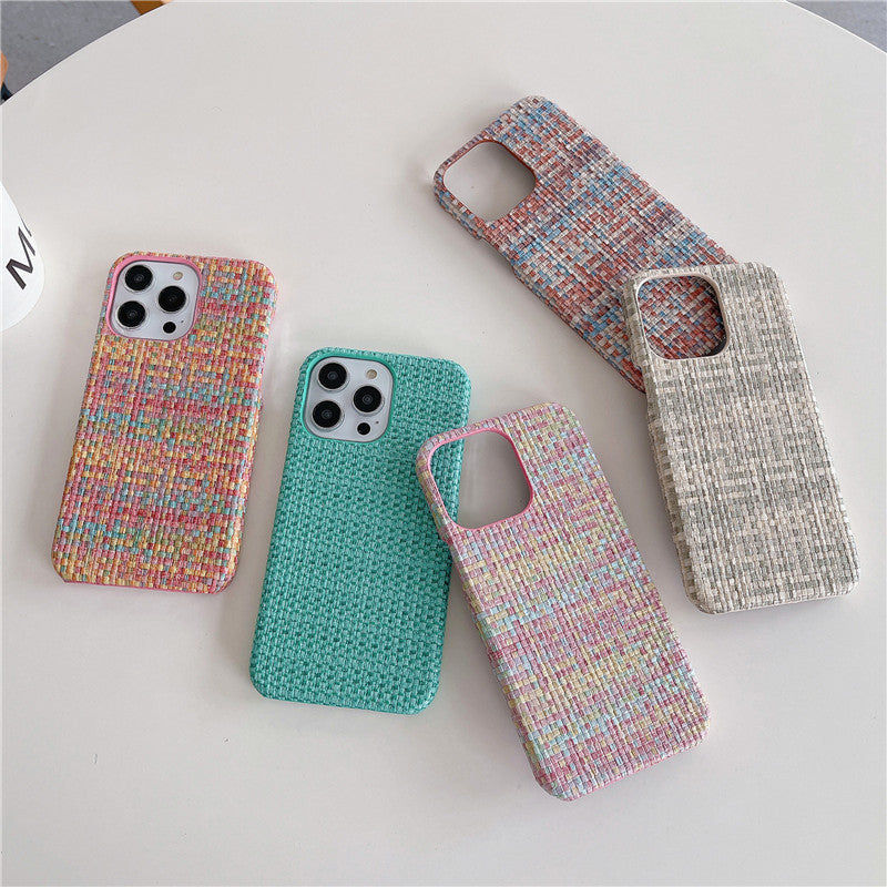 Woven Pattern iPhone Case – Autumn & Winter Solid Color Drop-Resistant Protective Cover