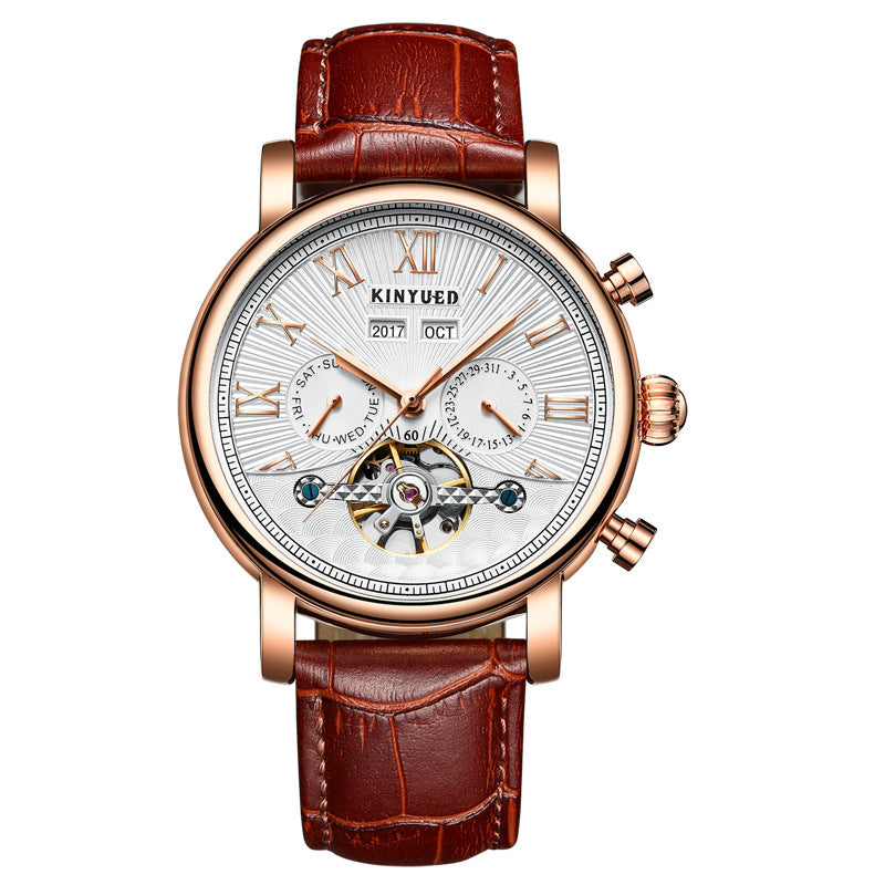 Automatic Mechanical Men’s Leather Hollow-Out Watch – HZ Mobile
