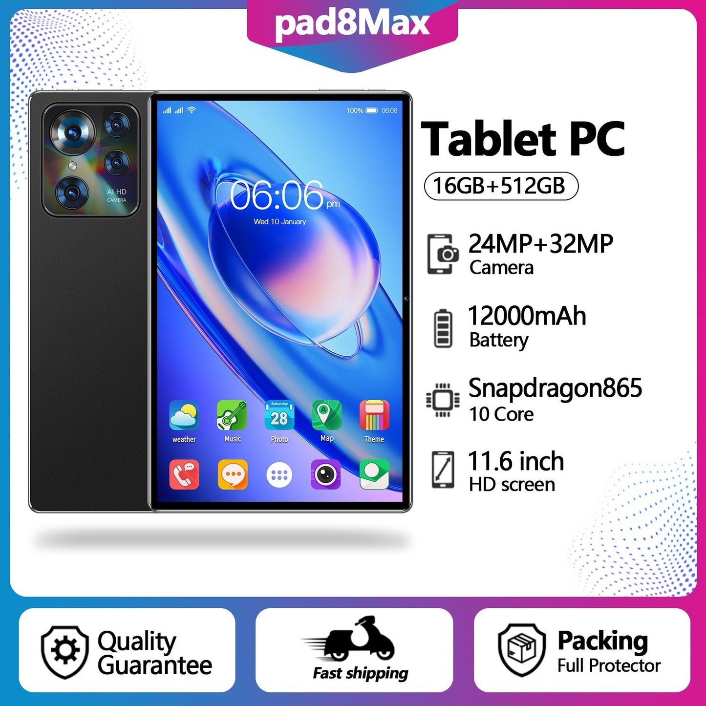 10-Inch Android Tablet PC – Smart Call & Google Apps Enabled, Portable & Powerful