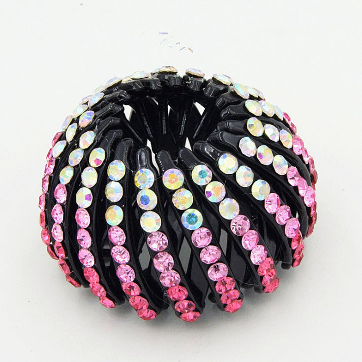 Bird’s Nest Rhinestone Hairpin – Colorful Ponytail Ball Clip & Elegant Hair Accessory