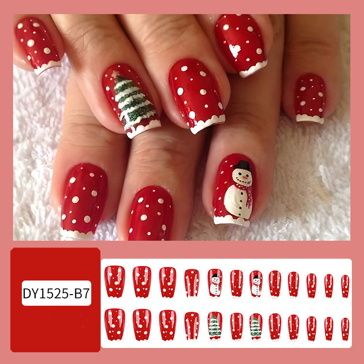 24 Pcs Christmas False Nails – Hat & Snowflake Striped Press-On Tips with Holiday Nail Art Stickers