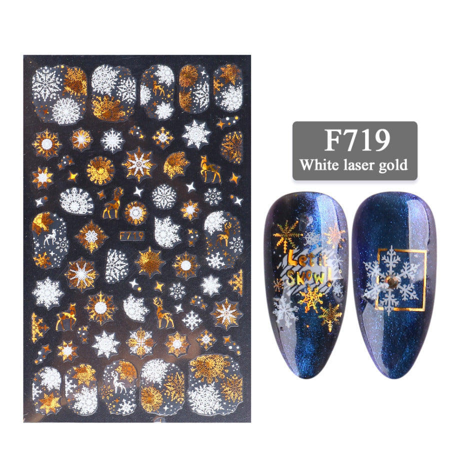 3D Christmas Snowflake Nail Stickers – Two-Color Golden Laser Thin Decals for DIY & Salon Manicure