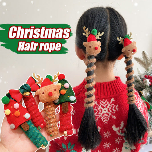 Christmas Hair Ties for Girls – Cute Elastic Telephone Wire Spiral Bands & Festive Kids Hair Accessories
