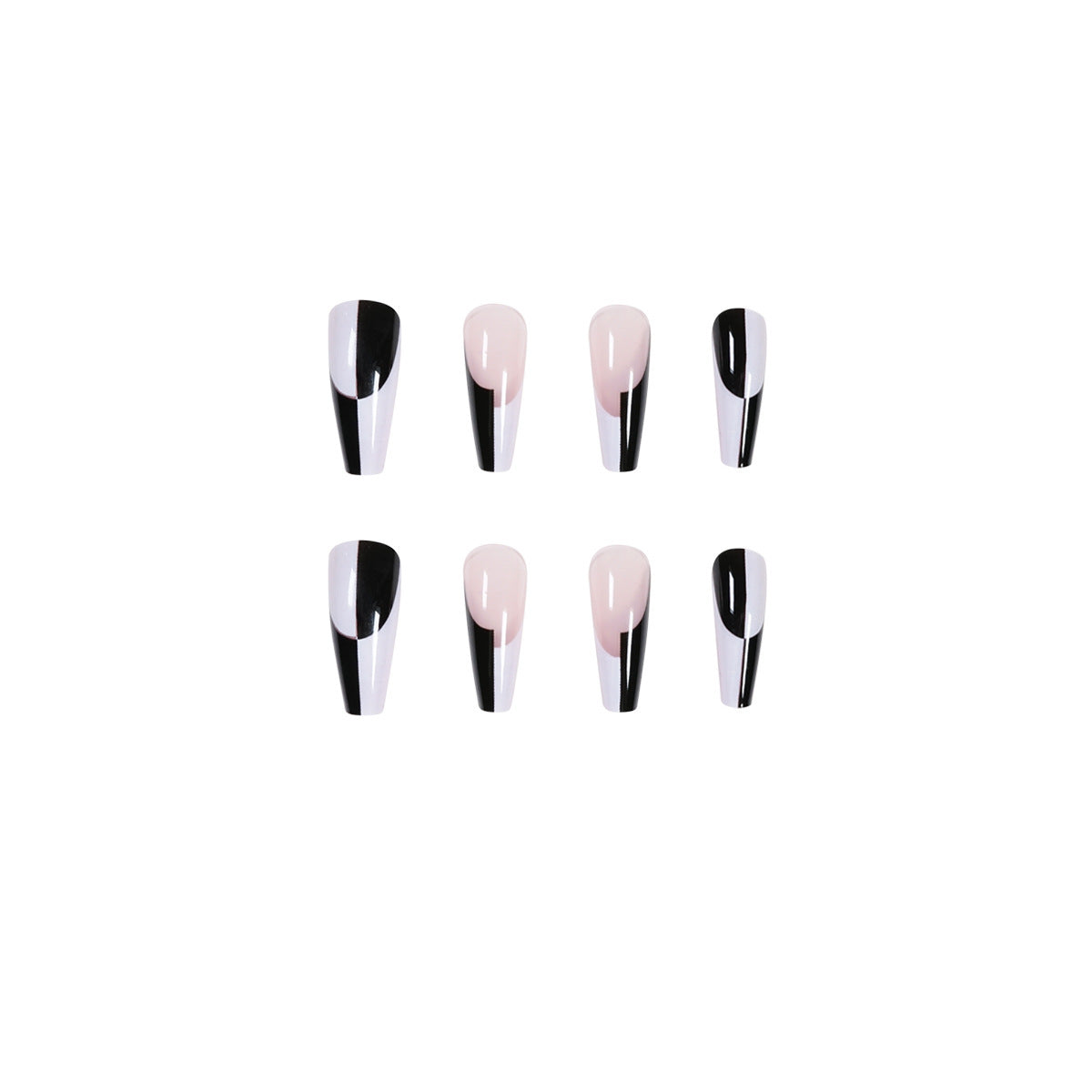 Black & White Long False Nails – Simple Color Matching Removable Press-On Tips for DIY & Salon