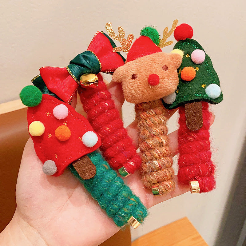 Christmas Hair Ties for Girls – Cute Elastic Telephone Wire Spiral Bands & Festive Kids Hair Accessories