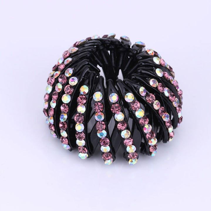 Bird’s Nest Rhinestone Hairpin – Colorful Ponytail Ball Clip & Elegant Hair Accessory